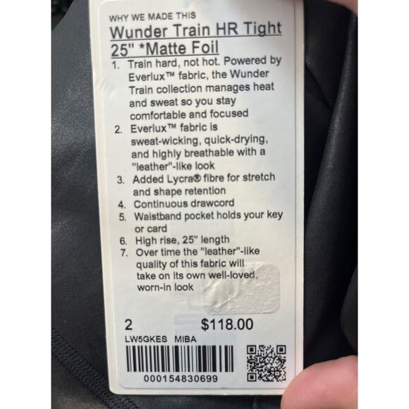 Lululemon Wunder Train HR Tight 25" Matte Foil Size 2 $118 Retail NWT - Picture 5 of 7